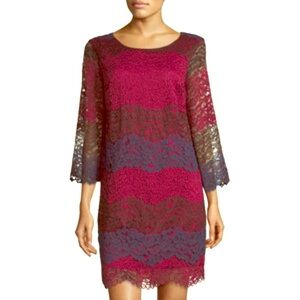 NWT MAX STUDIO color block tiered lace dress